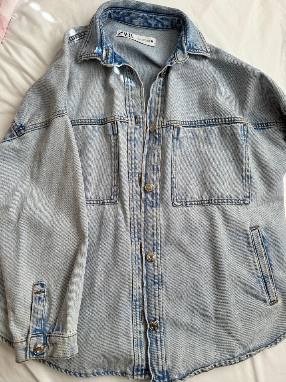Zara Light Blue Washed Denim Shirt Jacket